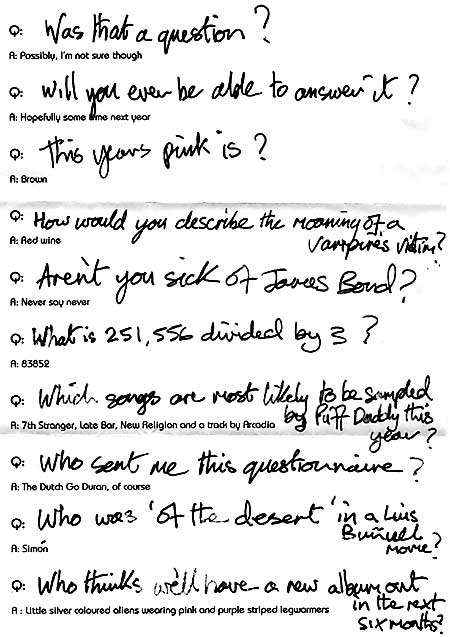 2001 Nick Answers and Questions